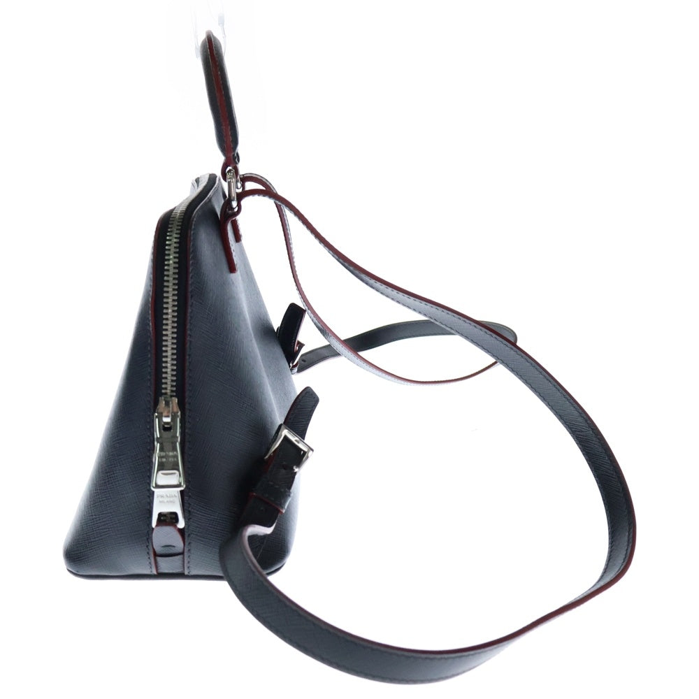 PRADA(プラダ) サフィアーノ 2wayバッグ ミニリュックサック バックパック ハンドバッグ ネイビー×レッド シルバー金具 レザー トライアングルロゴプレート 1BZ003