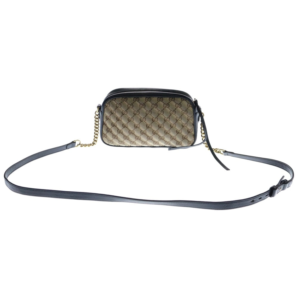 GUCCI(グッチ) GGマーモント ショルダーバッグ チェーンショルダー ブラック×ベージュ ゴールド金具 キャンバス×レザー 447632