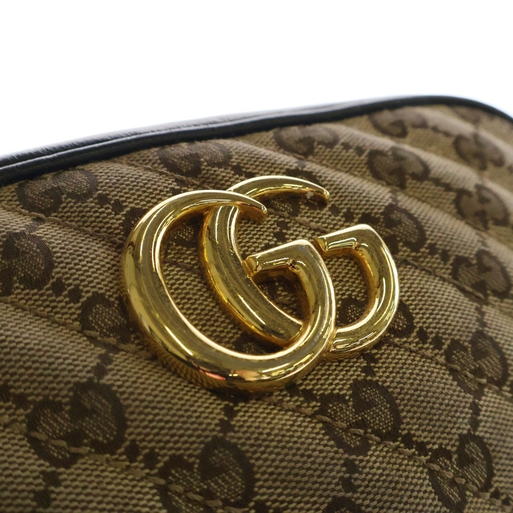 GUCCI(グッチ) GGマーモント ショルダーバッグ チェーンショルダー ブラック×ベージュ ゴールド金具 キャンバス×レザー 447632