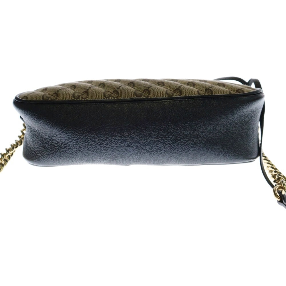 GUCCI(グッチ) GGマーモント ショルダーバッグ チェーンショルダー ブラック×ベージュ ゴールド金具 キャンバス×レザー 447632