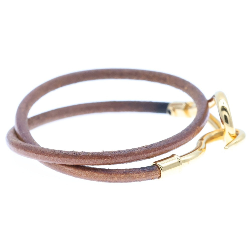 HERMES(エルメス) ジャンボチョーカー ネックレス ブラウン ゴールド金具 レザー×GP