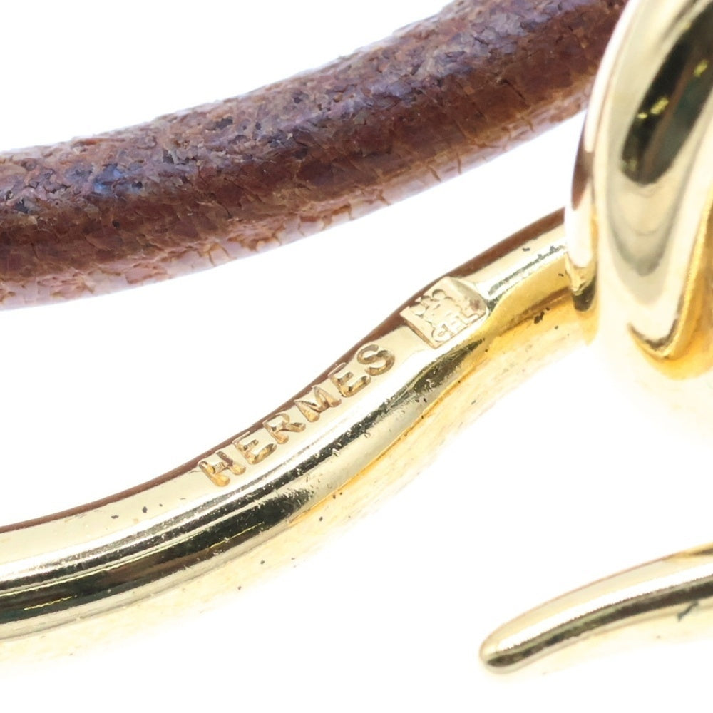 HERMES(エルメス) ジャンボチョーカー ネックレス ブラウン ゴールド金具 レザー×GP