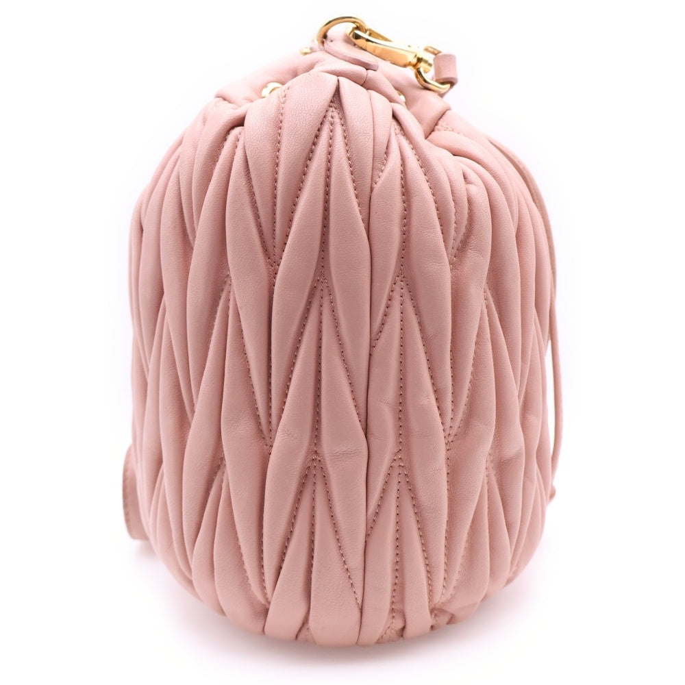 miumiu(ミュウミュウ) マテラッセ ショルダーバッグ 巾着バッグ ハンドバッグ ゴールド金具 ピンク レザー