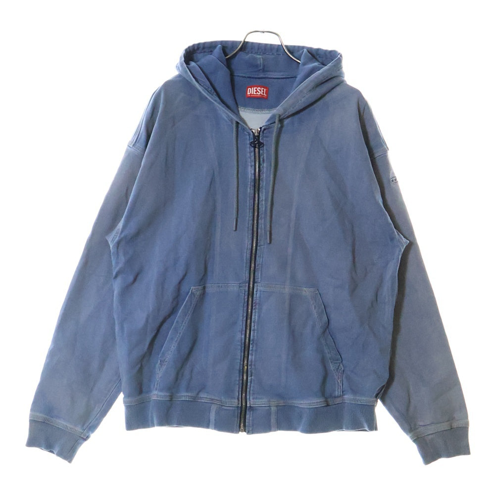 DIESEL(ディーゼル) D GIR S ラバーコーティング 加工 Dロゴ ジップアップ スウェットパーカー フーディー ブルー A13116