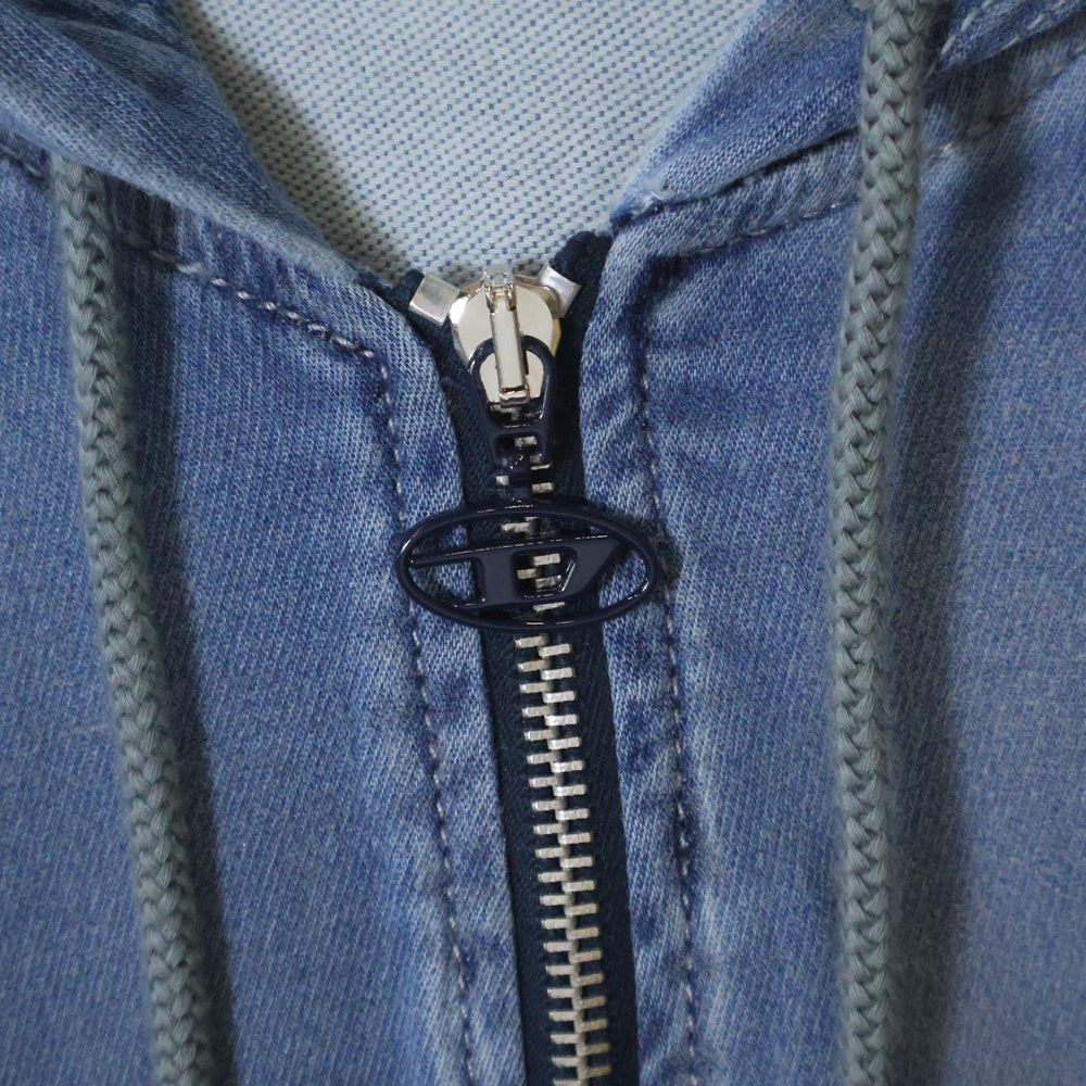 DIESEL(ディーゼル) D GIR S ラバーコーティング 加工 Dロゴ ジップアップ スウェットパーカー フーディー ブルー A13116