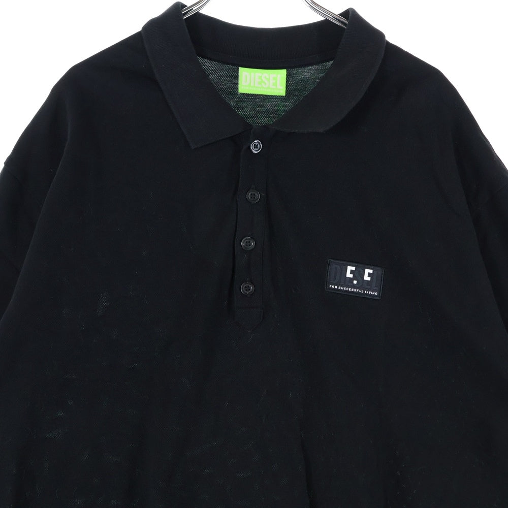 DIESEL(ディーゼル) ワッペンロゴ オーバーサイズ 半袖ポロシャツ カットソー ブラック