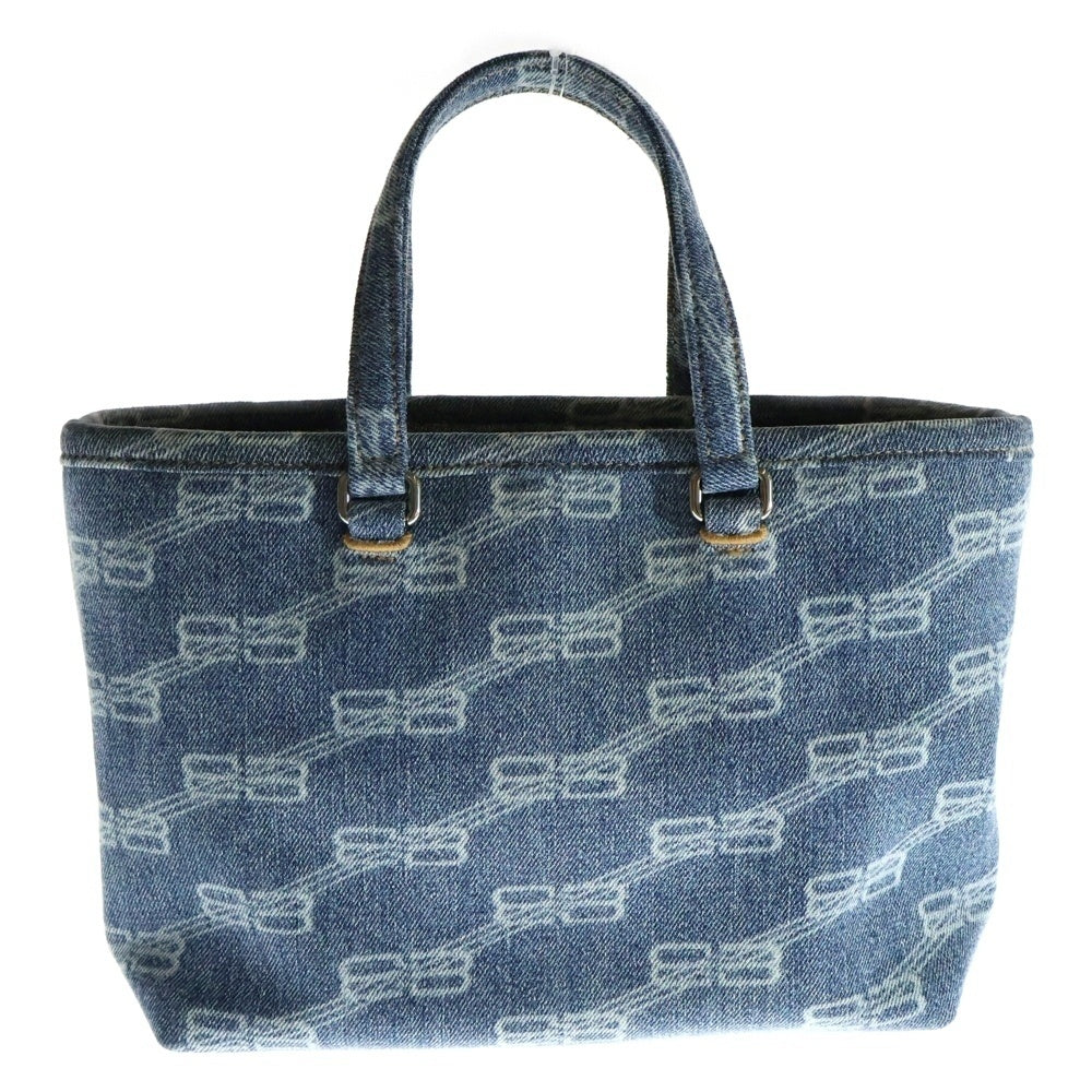 BALENCIAGA(バレンシアガ) BBモノグラム 2WAYハンドバッグ ショルダーバッグ ミニトートバッグ デニム生地 インディゴブルー シルバー金具 702699