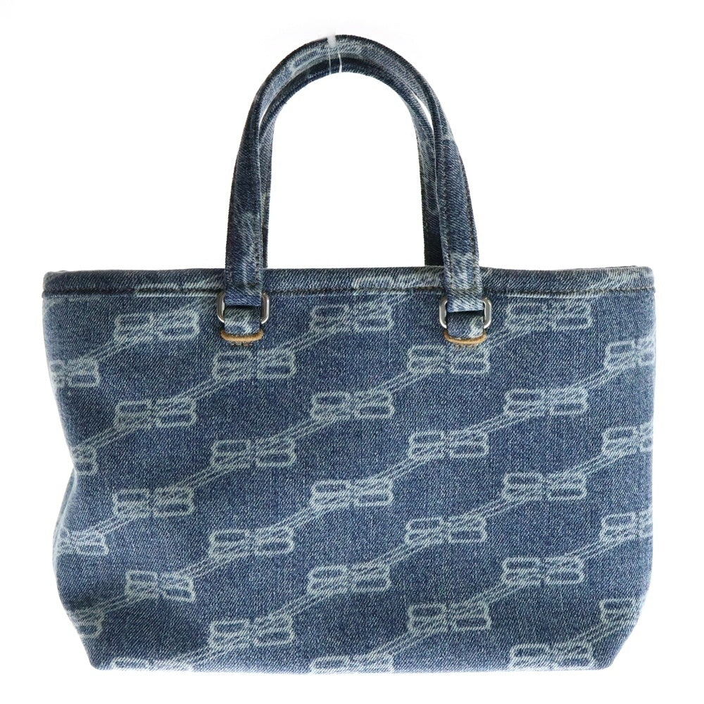BALENCIAGA(バレンシアガ) BBモノグラム 2WAYハンドバッグ ショルダーバッグ ミニトートバッグ デニム生地 インディゴブルー シルバー金具 702699