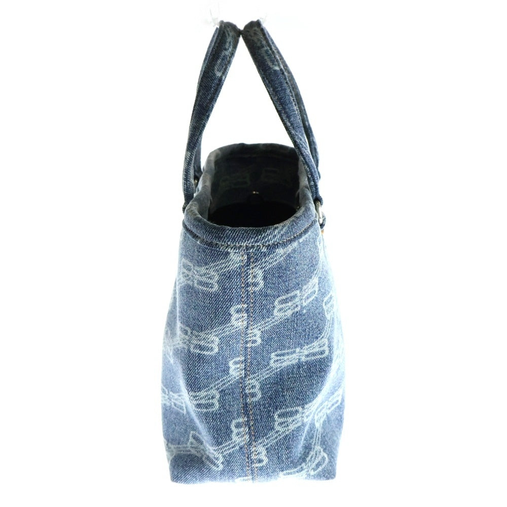 BALENCIAGA(バレンシアガ) BBモノグラム 2WAYハンドバッグ ショルダーバッグ ミニトートバッグ デニム生地 インディゴブルー シルバー金具 702699