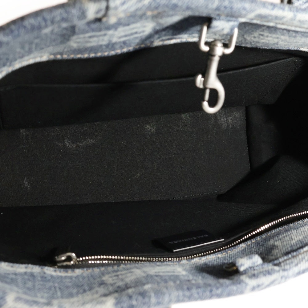 BALENCIAGA(バレンシアガ) BBモノグラム 2WAYハンドバッグ ショルダーバッグ ミニトートバッグ デニム生地 インディゴブルー シルバー金具 702699
