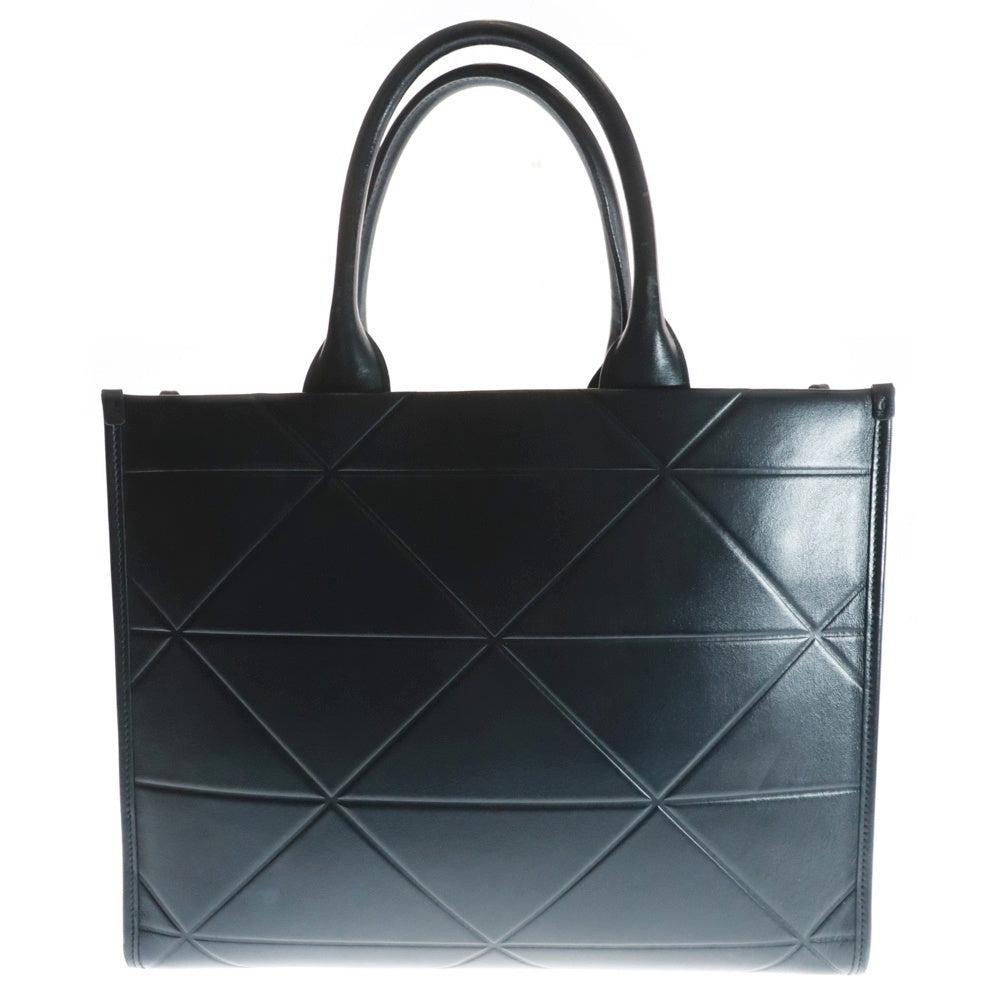 PRADA(プラダ) シンボル トップステッチ ロゴプレート ミディアム カーフレザー ハンド トートバッグ ゴールド金具 ブラック 1BA396