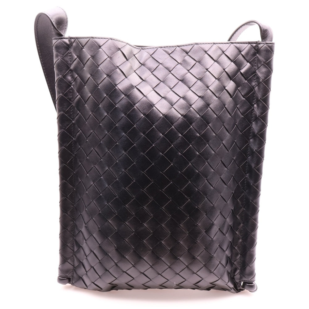 BOTTEGA VENETA(ボッテガヴェネタ) イントレチャート スモール フラットループ ショルダーバッグ ブラック レザー
