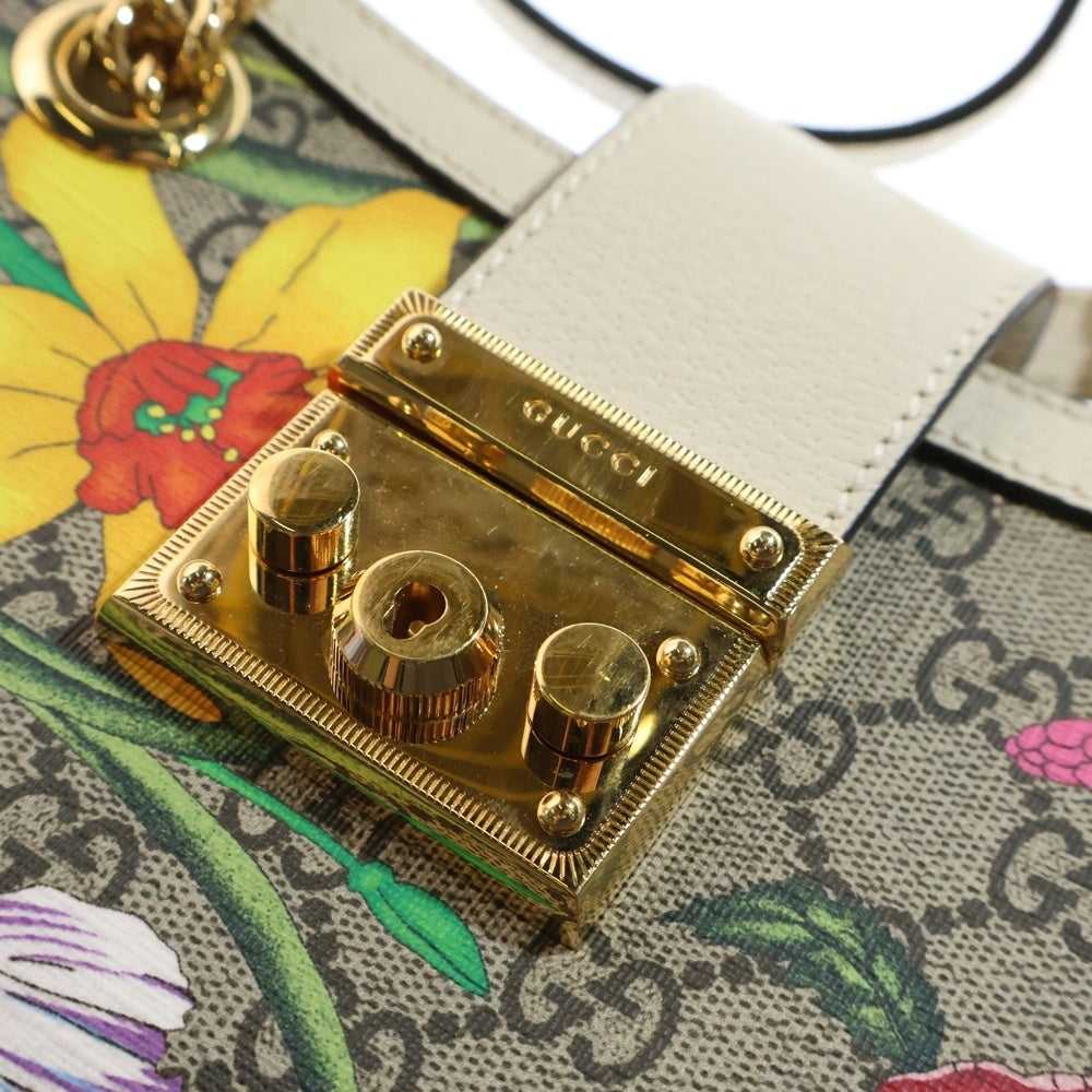 GUCCI(グッチ) GGスプリーム パドロック スモール チェーン 2wayバッグ ショルダーバッグ PVCレザー ベージュ×ネイビー 498156