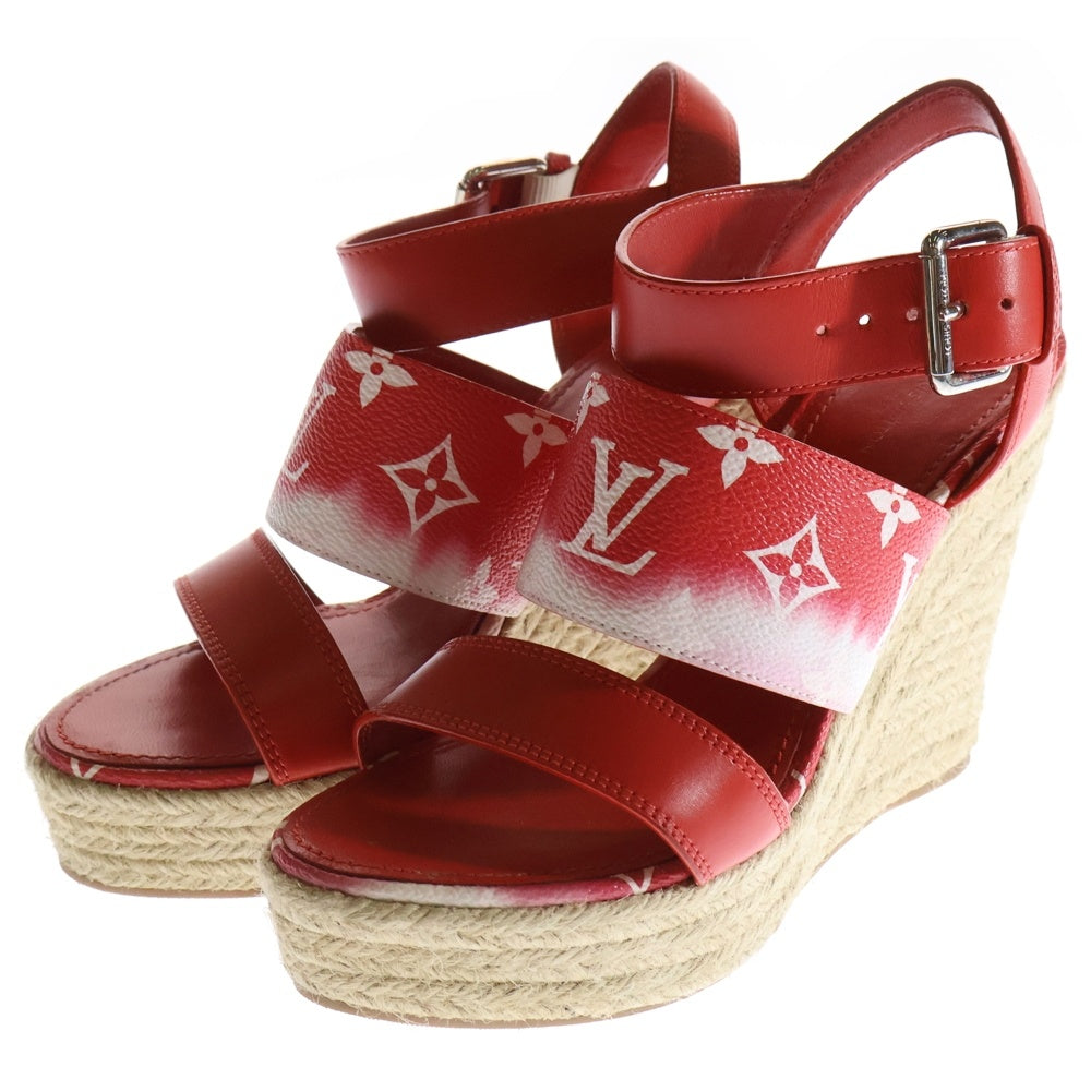 LOUIS VUITTON(ルイヴィトン) LVエスカル スターボード ライン モノグラム PVC レザー ウェッジソール エスパドリーユ ヒール サンダル レッド レディース