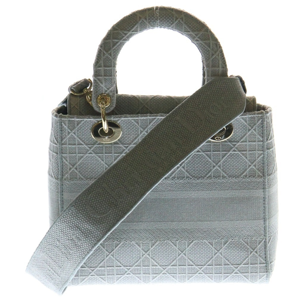 Christian Dior(クリスチャンディオール) Lady D-Lite レディディライト 2WAY ミディアム キャンパスロゴハンドバッグ ショルダーバッグ グレー レディース