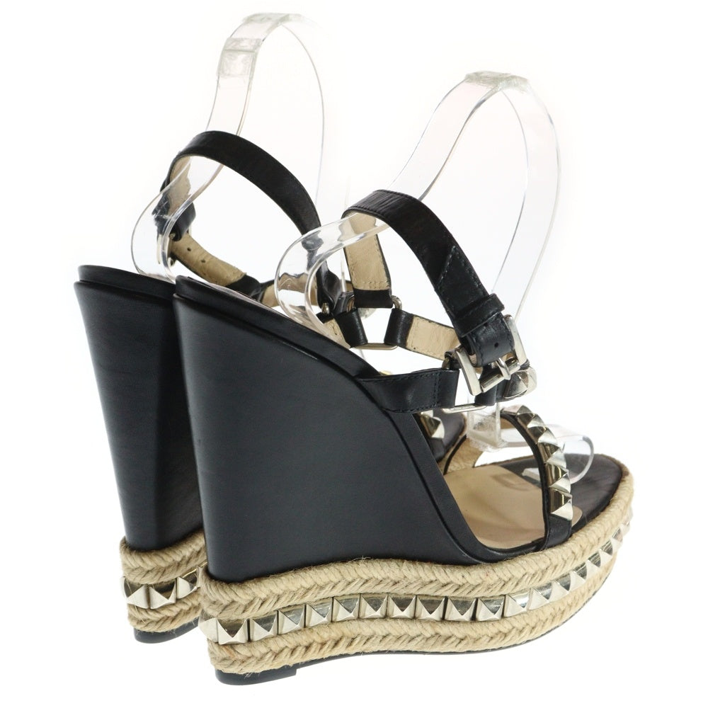 CHRISTIAN LOUBOUTIN(クリスチャンルブタン) カタクロウ スタッズ レザー ウェッジソール ヒール ストラップ サンダル ブラック レディース
