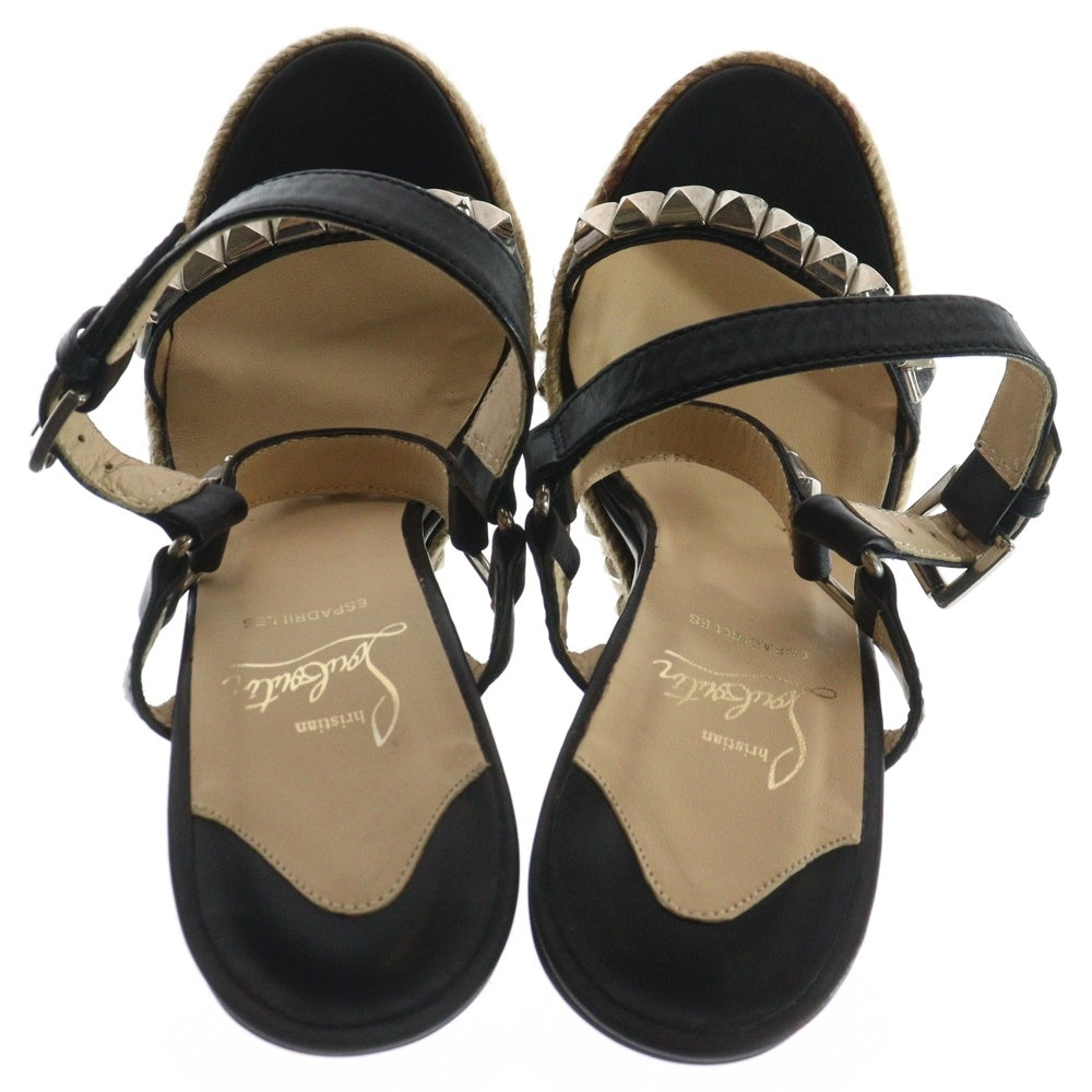 CHRISTIAN LOUBOUTIN(クリスチャンルブタン) カタクロウ スタッズ レザー ウェッジソール ヒール ストラップ サンダル ブラック レディース