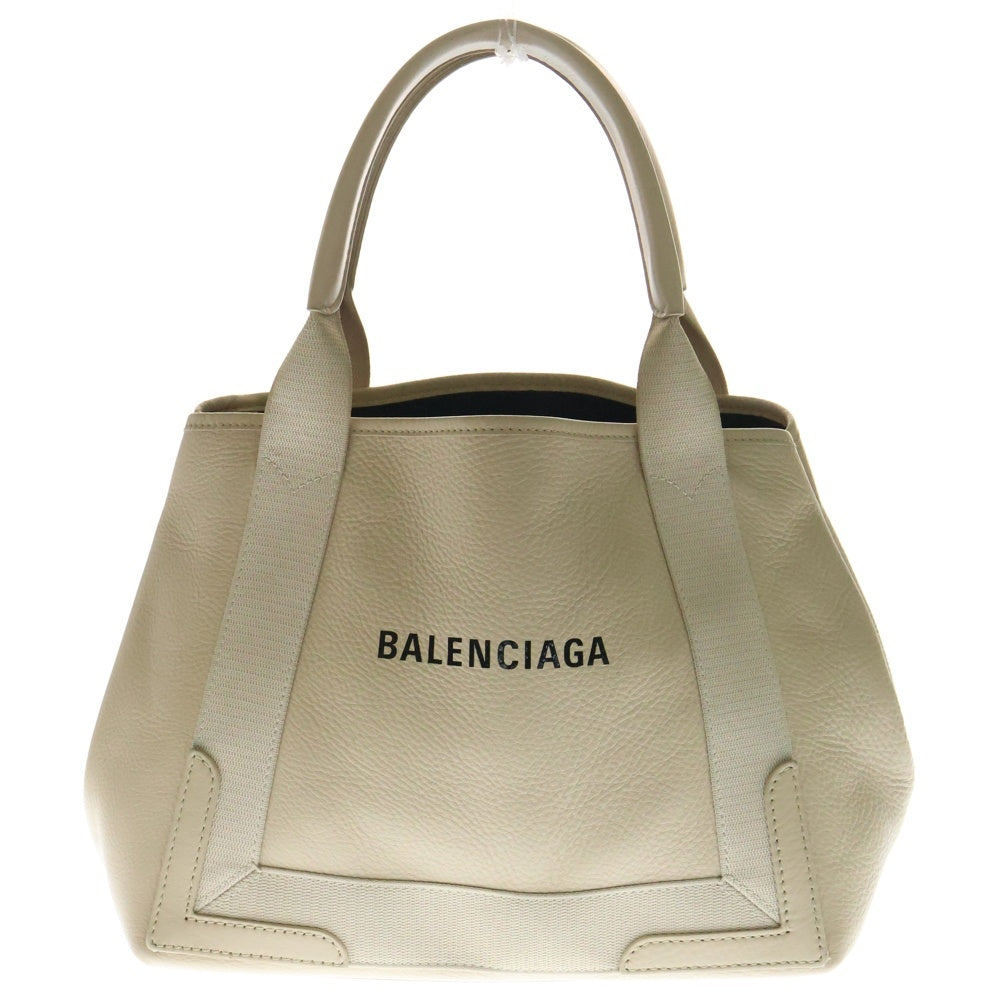 BALENCIAGA(バレンシアガ) ネイビーカバスS トートバッグ ハンドバッグ シルバー金具 ベージュ レザー