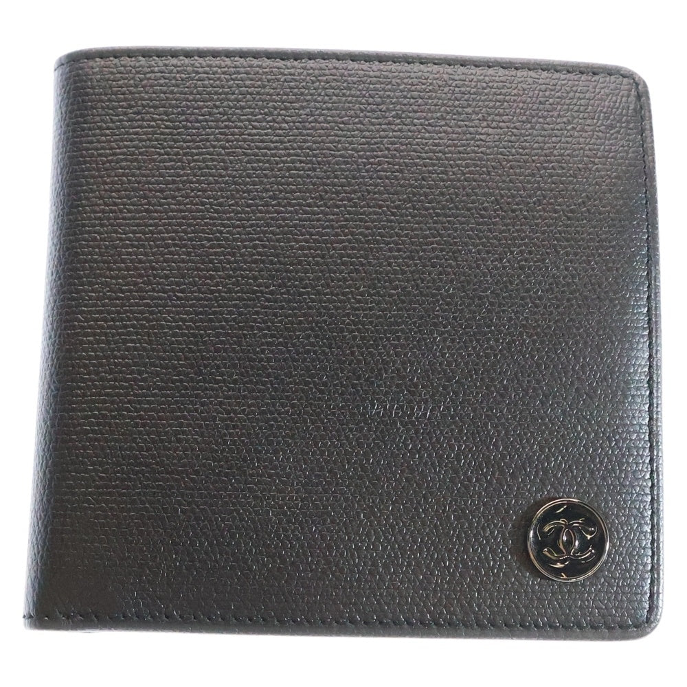 CHANEL(シャネル) ココボタン 二つ折り財布 コンパクトウォレット カードケース ブラック レザー