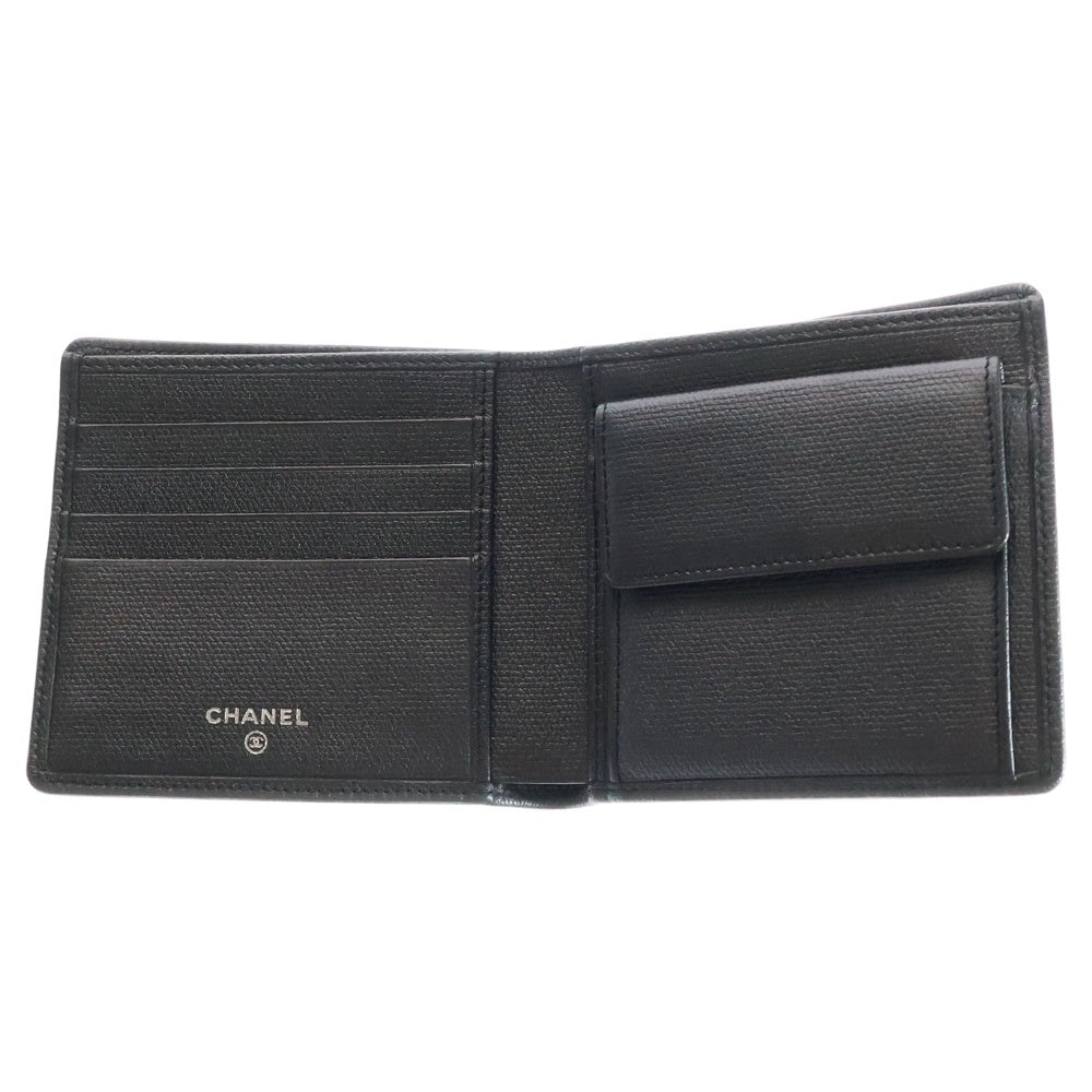 CHANEL(シャネル) ココボタン 二つ折り財布 コンパクトウォレット カードケース ブラック レザー