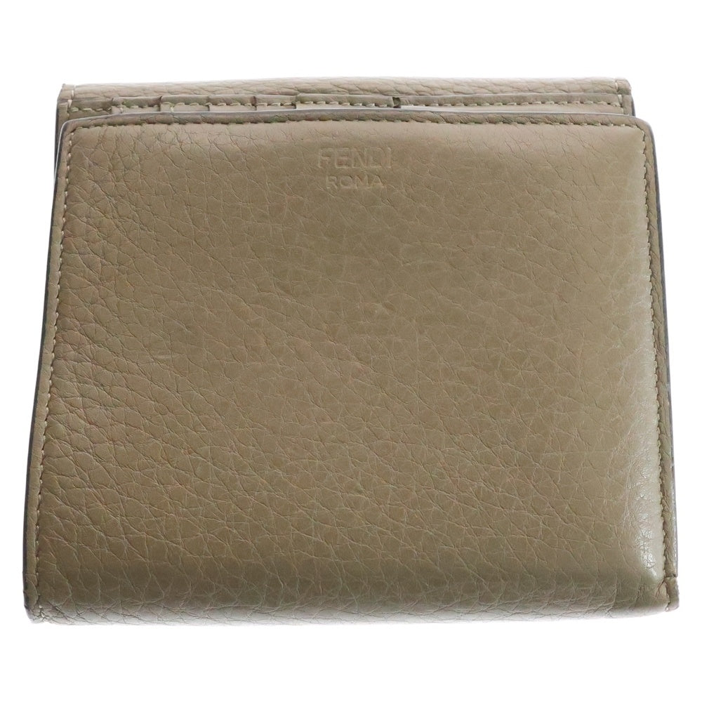 FENDI(フェンディ) ピーカブー 三つ折り財布 コンパクトウォレット コインケース シルバー金具 ベージュ レザー