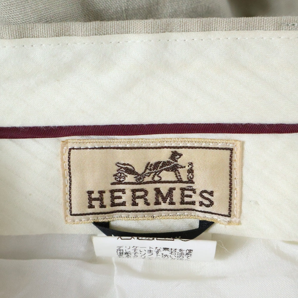 HERMES(エルメス) レーヨン混 リネン ノータック スラックスパンツ トラウザーズ ベージュ 02503.097