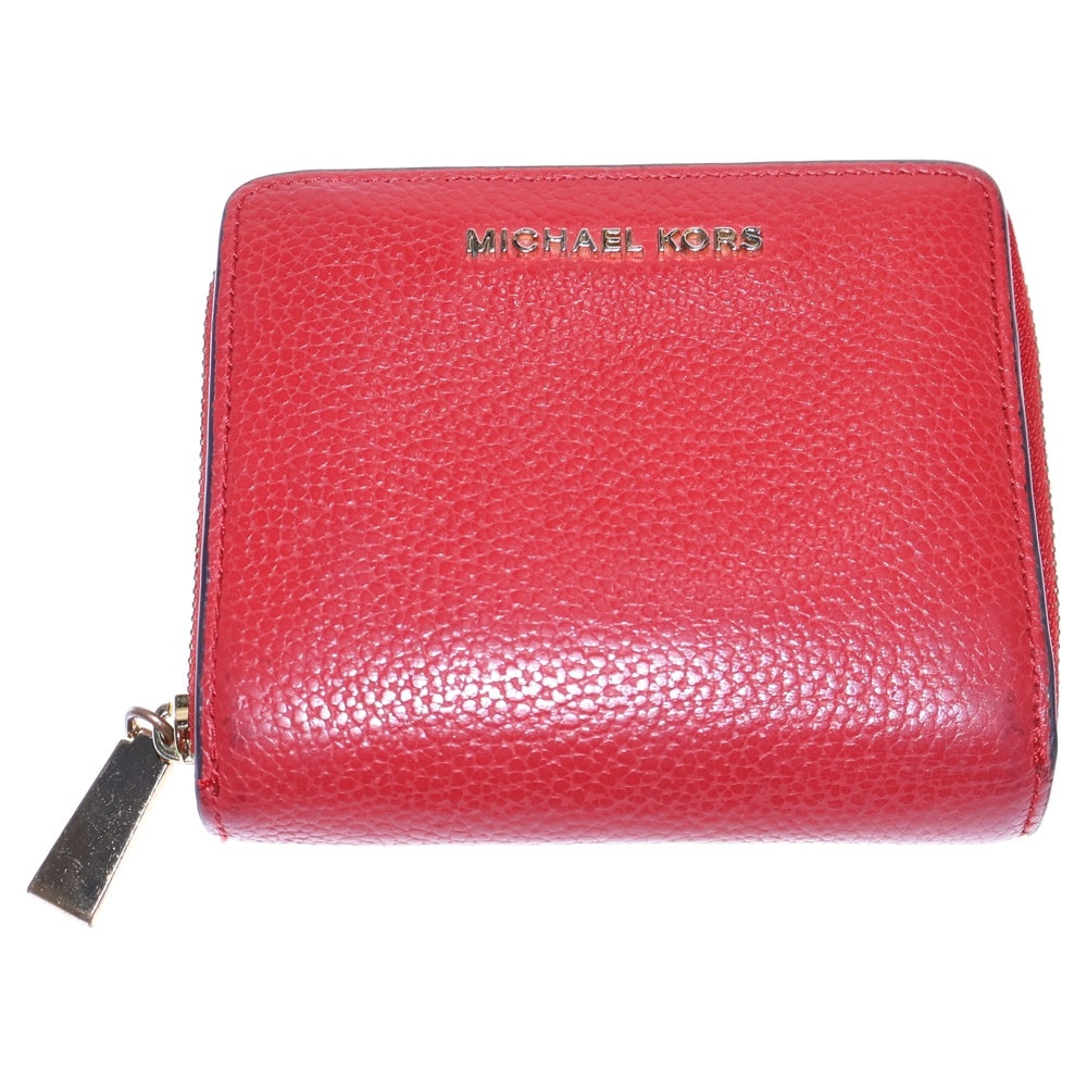MICHAEL KORS(マイケルコース) ロゴ ラウンドファスナーレザーコンパクトウォレット 財布 レッド