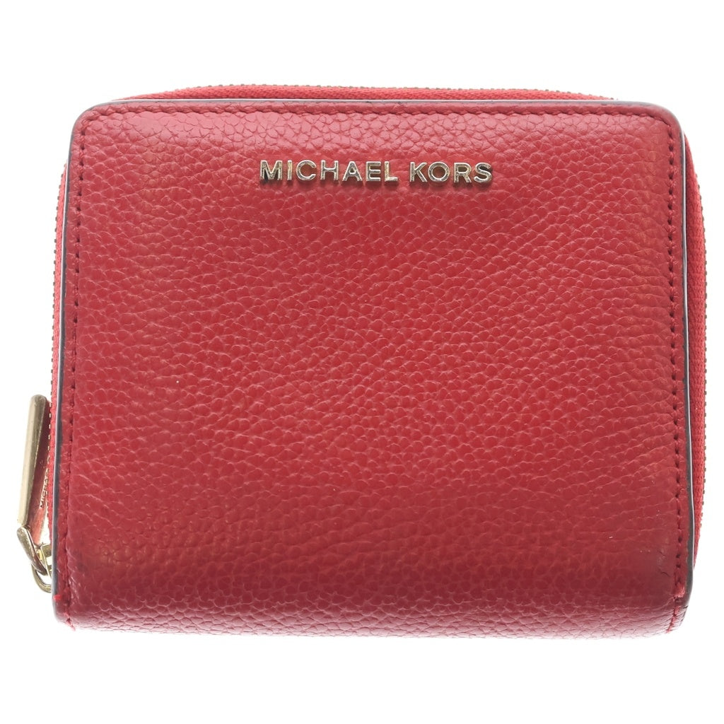 MICHAEL KORS(マイケルコース) ロゴ ラウンドファスナーレザーコンパクトウォレット 財布 レッド レディース