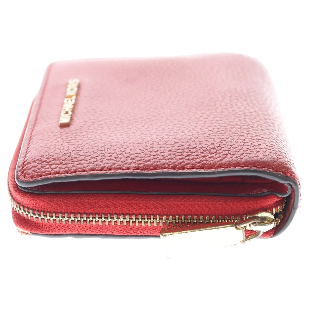 MICHAEL KORS(マイケルコース) ロゴ ラウンドファスナーレザーコンパクトウォレット 財布 レッド レディース