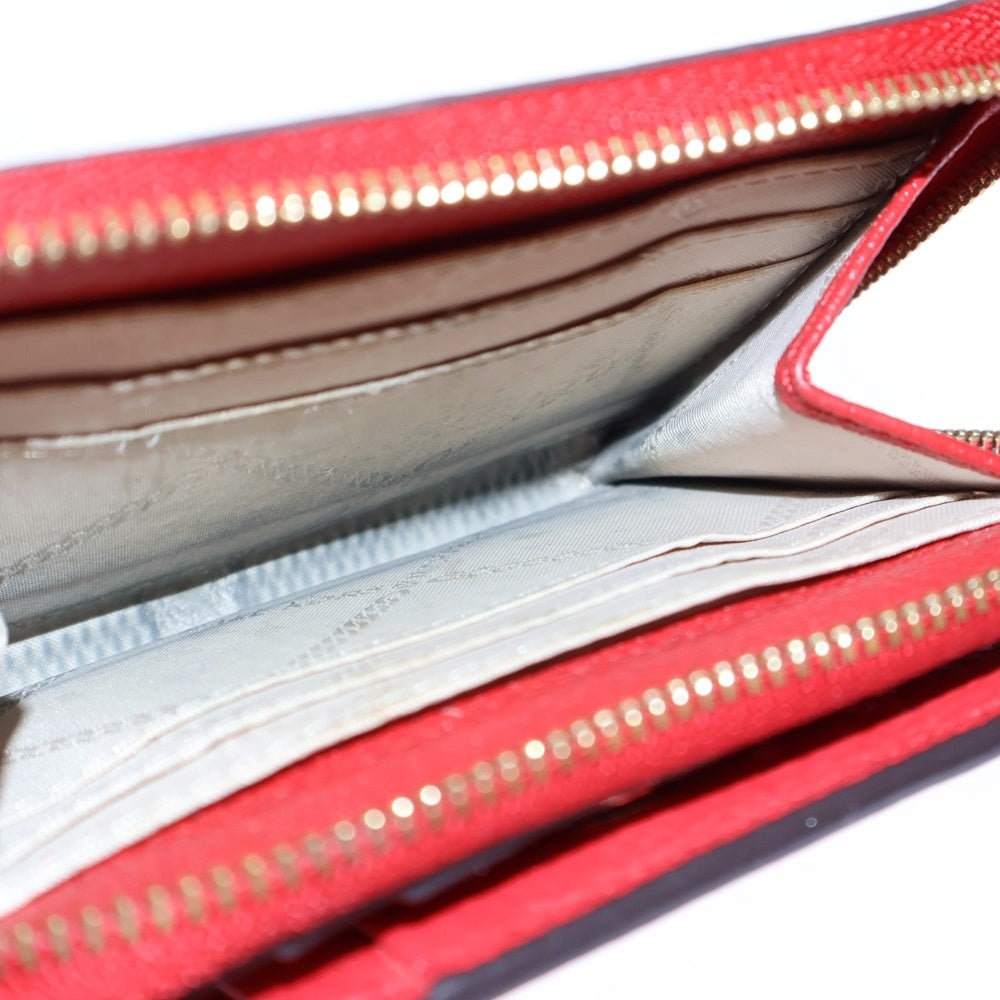 MICHAEL KORS(マイケルコース) ロゴ ラウンドファスナーレザーコンパクトウォレット 財布 レッド