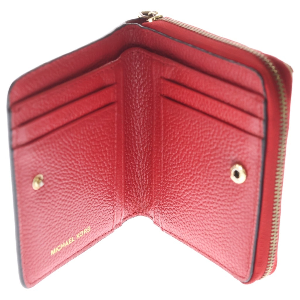 MICHAEL KORS(マイケルコース) ロゴ ラウンドファスナーレザーコンパクトウォレット 財布 レッド レディース