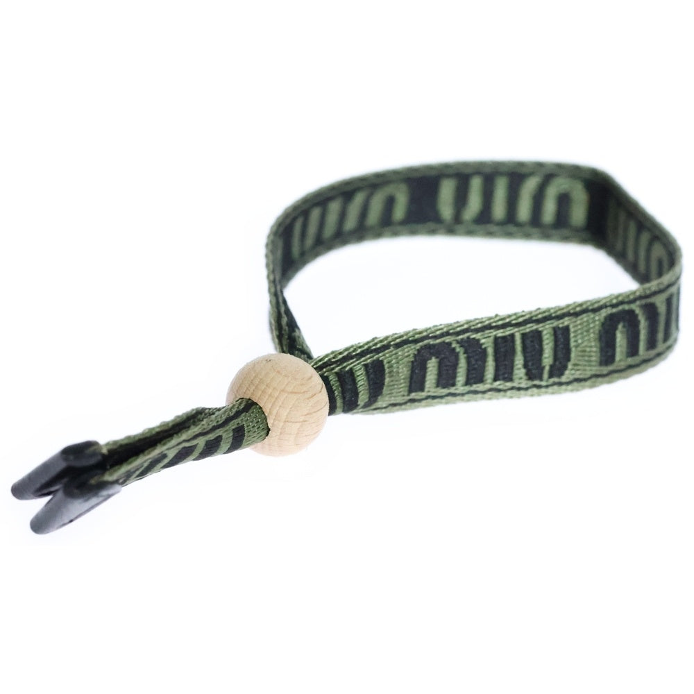 miumiu(ミュウミュウ) ウッドビーズ キャンバスレザー切替ロゴブレスレット