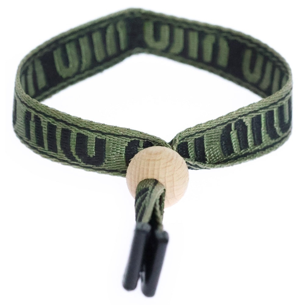 miumiu(ミュウミュウ) ウッドビーズ キャンバスレザー切替ロゴブレスレット