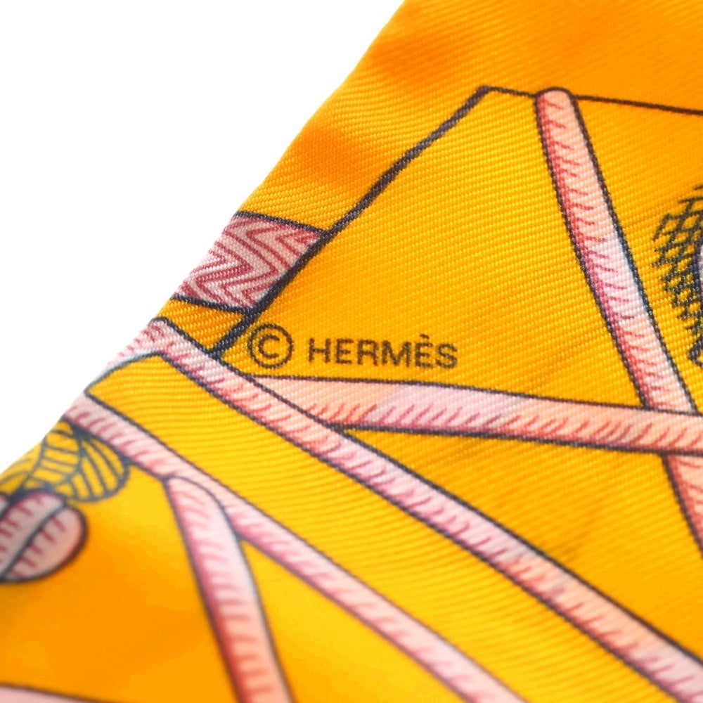 HERMES(エルメス) ツイリー Zouaves et Dragons ズアヴとドラゴン オレンジ シルク スカーフ レディース
