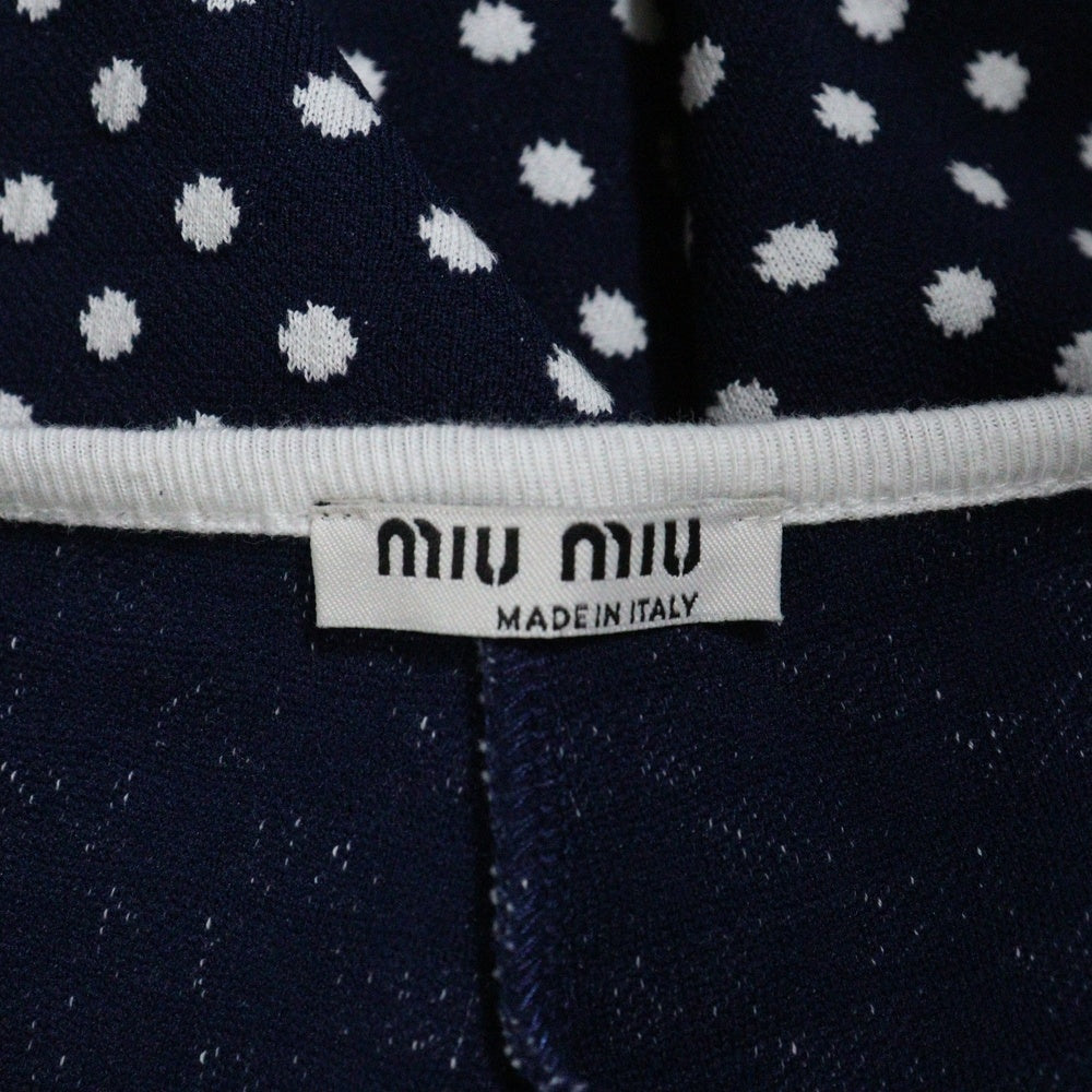 miumiu(ミュウミュウ) 20SS ドット総柄 ジャガード 裾フリル サイドジップ ニットパンツ ネイビー レディース MJP236