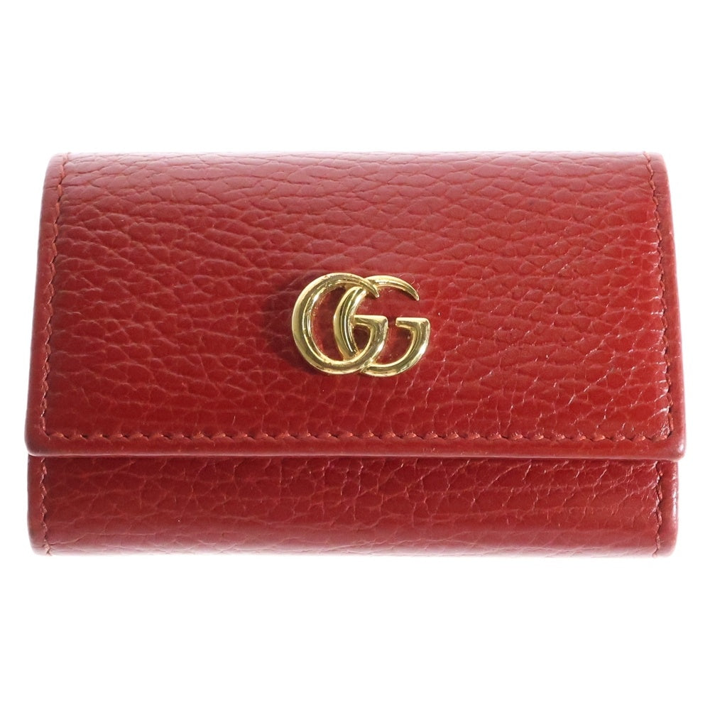 GUCCI(グッチ) GGマーモント レザー 6連キーケース キーホルダー ゴールド金具 レッド 456118