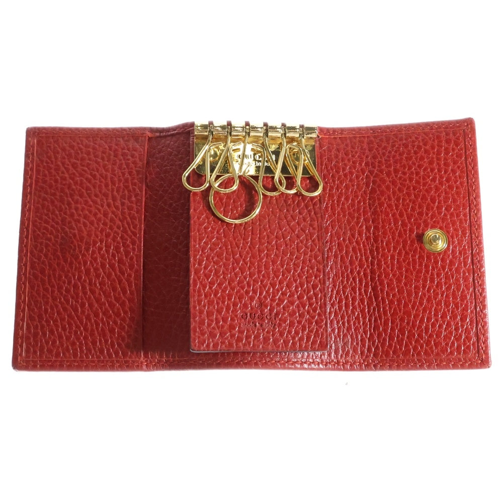 GUCCI(グッチ) GGマーモント レザー 6連キーケース キーホルダー ゴールド金具 レッド 456118