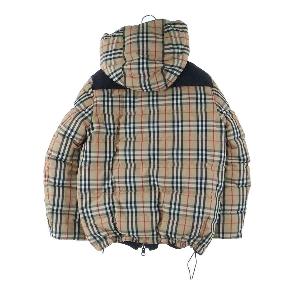 BURBERRY(バーバリー) ノバチェック総柄 リバーシブル ラバーワッペンロゴ フーデッド ジップアップ ダウンジャケット ベージュ/ブラック 8018766