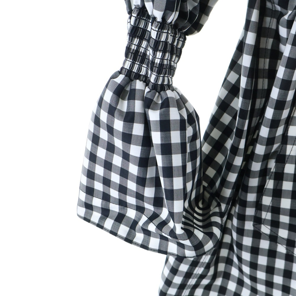 BURBERRY(バーバリー) ロゴパッチ付フーデッドギンガムチェックジップアップスタンドカラーコート ブラック/ホワイト 8028801/70C