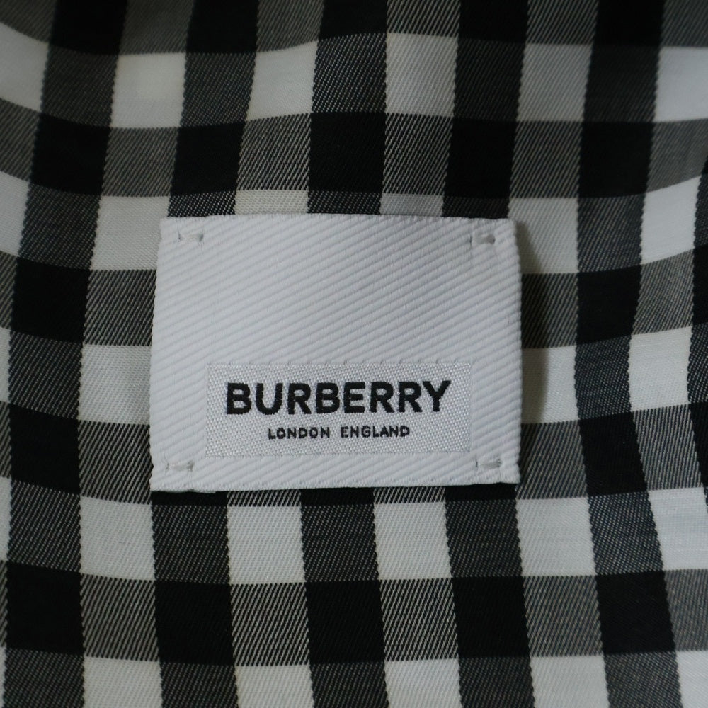 BURBERRY(バーバリー) ロゴパッチ付フーデッドギンガムチェックジップアップスタンドカラーコート ブラック/ホワイト 8028801/70C