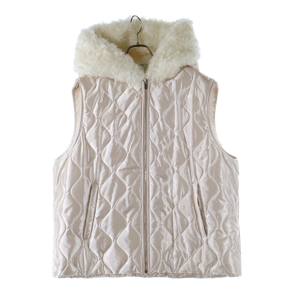 miumiu(ミュウミュウ) キルティングフーデッドファージップアップダウンベスト ピンク/ホワイト ML769 1ZQS