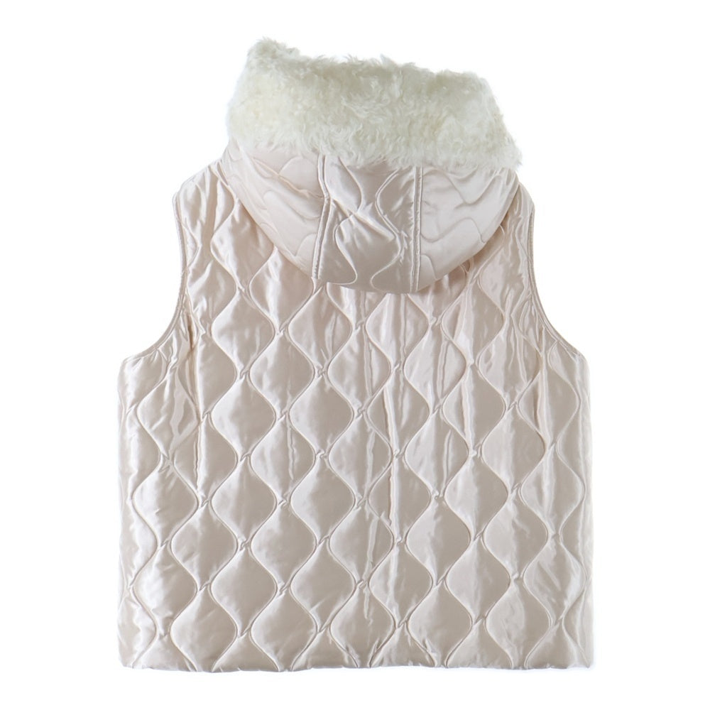 miumiu(ミュウミュウ) キルティングフーデッドファージップアップダウンベスト ピンク/ホワイト ML769 1ZQS