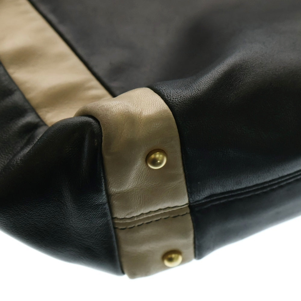 CHANEL(シャネル) ココマーク ビッグチェーン ハンドバッグ チェーンバッグ ブラック×ベージュ ラムスキン ゴールド金具