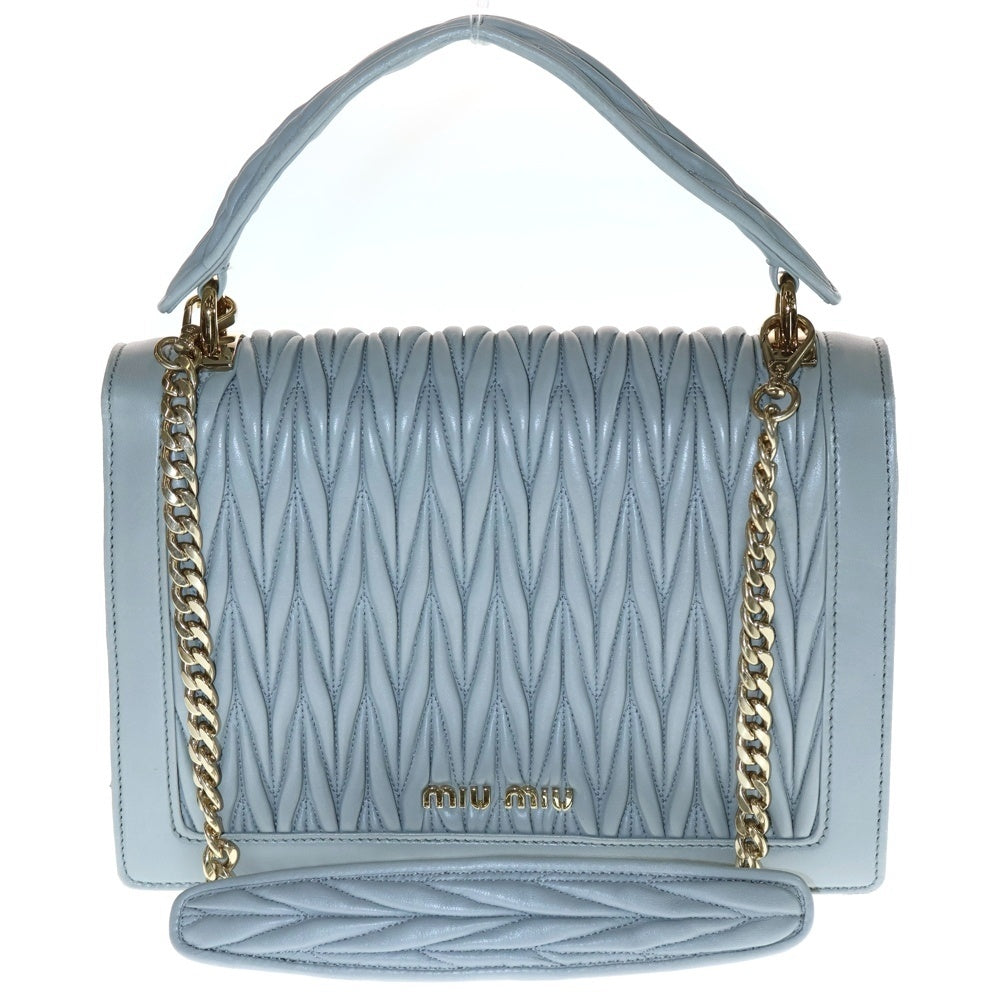 miumiu(ミュウミュウ) コンフィデンシャルマテラッセ 2wayバッグ ハンドバッグ ショルダーバッグ チェーンバッグ ライトグレー ラムスキン ゴールド金具