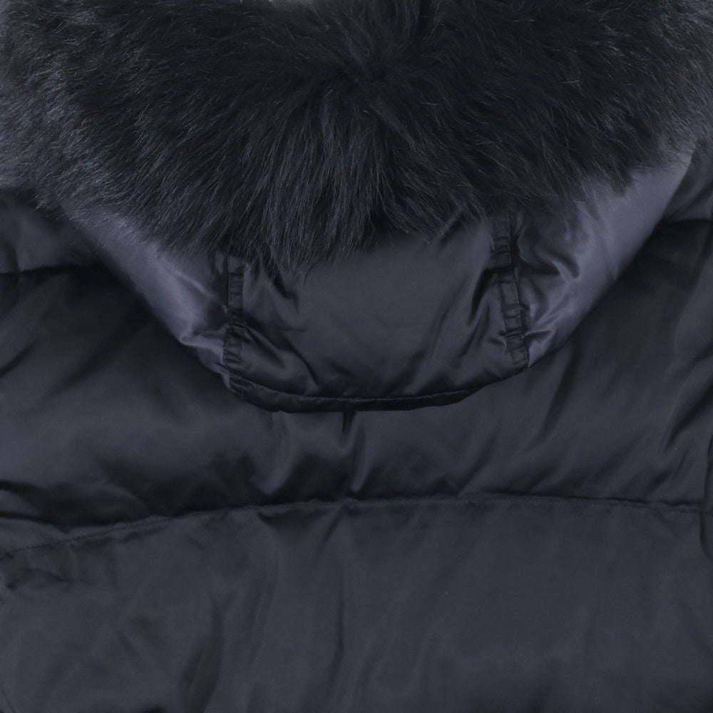 PRADA(プラダ) 20AW トライアングルロゴプレート ファー フーデッド ナイロン ジップアップ ダウン ロング ジャケット コート ブラック レディース 29P117