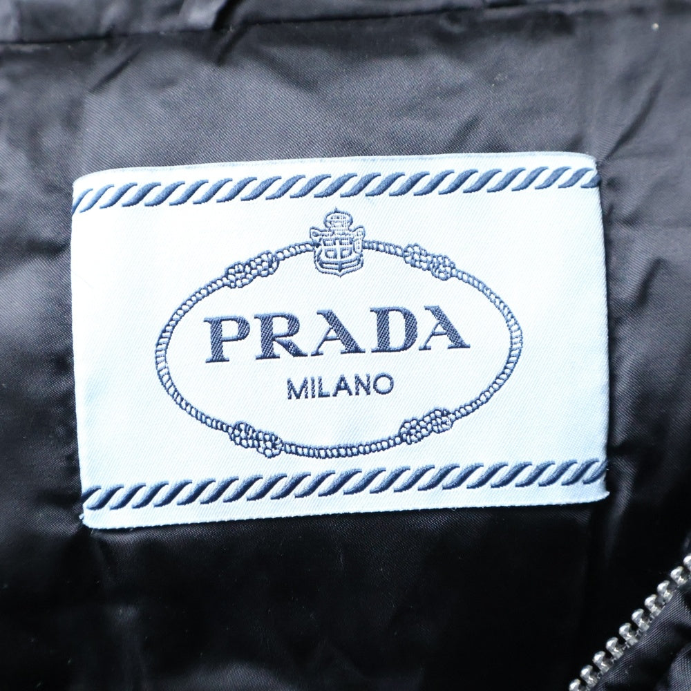 PRADA(プラダ) 20AW トライアングルロゴプレート ファー フーデッド ナイロン ジップアップ ダウン ロング ジャケット コート ブラック レディース 29P117