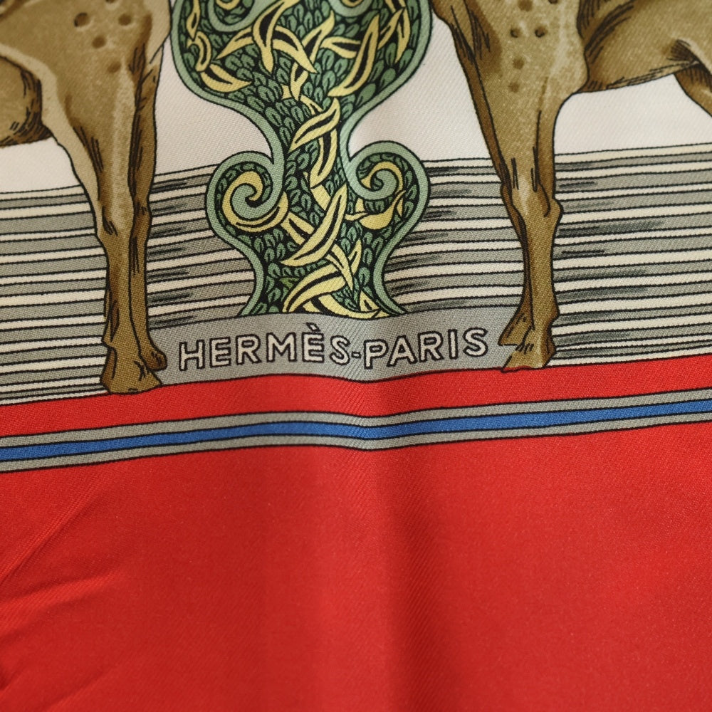 HERMES(エルメス) カレ90 Au fil de la sole / 絹糸の赴くままに シルクスカーフ レッド