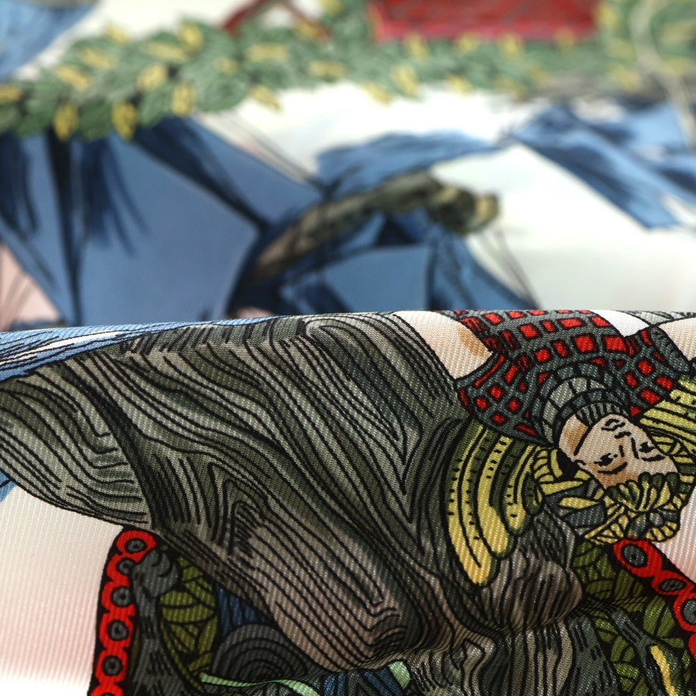 HERMES(エルメス) カレ90 Au fil de la sole / 絹糸の赴くままに シルクスカーフ レッド