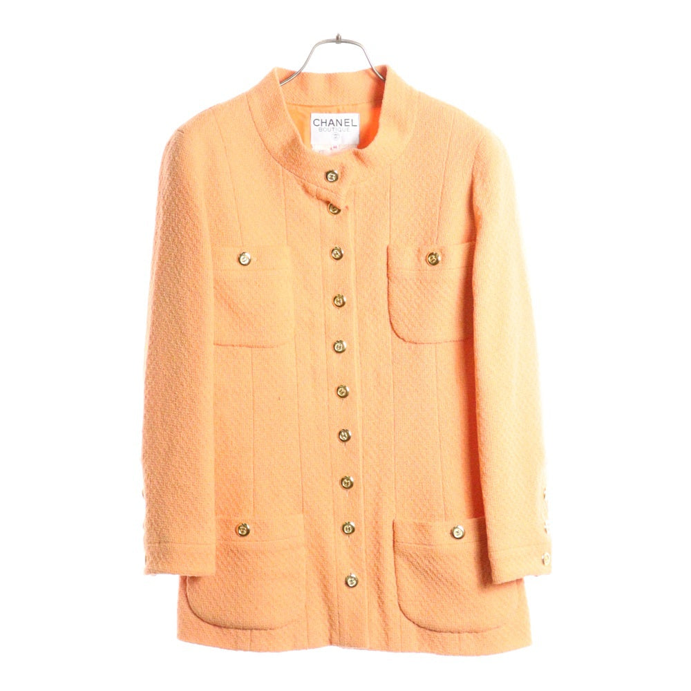 CHANEL(シャネル) ココマークボタン ウールツイード スタンドカラー 10B ジャケット オレンジ レディース