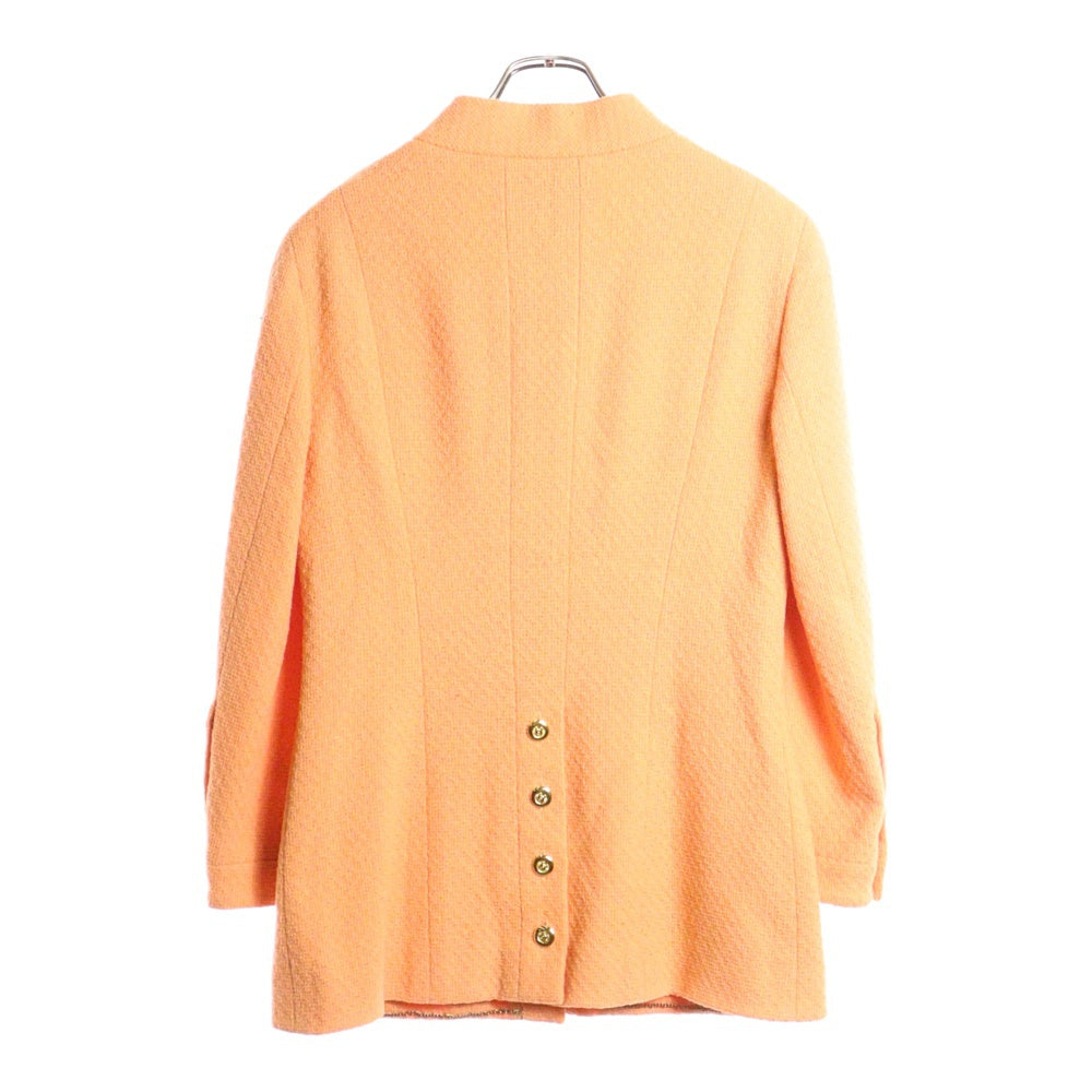 CHANEL(シャネル) ココマークボタン ウールツイード スタンドカラー 10B ジャケット オレンジ レディース